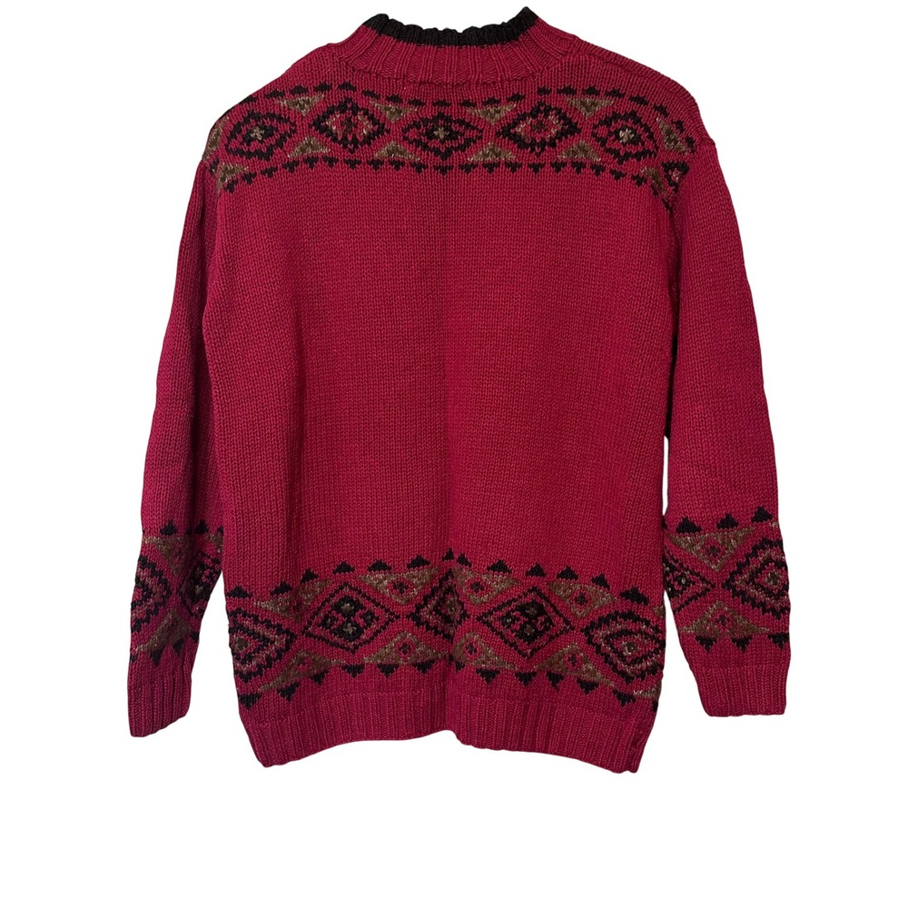 Eddie Bauer Hand Knitted Reindeer Sweater Red Linen Cotton Fair Isle Womens L - Picture 8 of 9